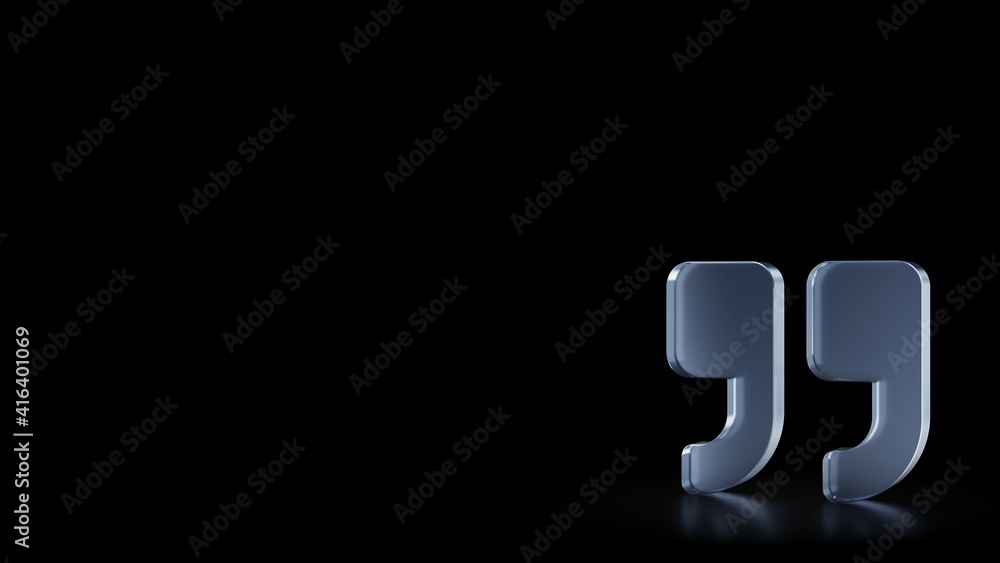 Poster 3d rendering frosted glass symbol of quote right isolated with reflection