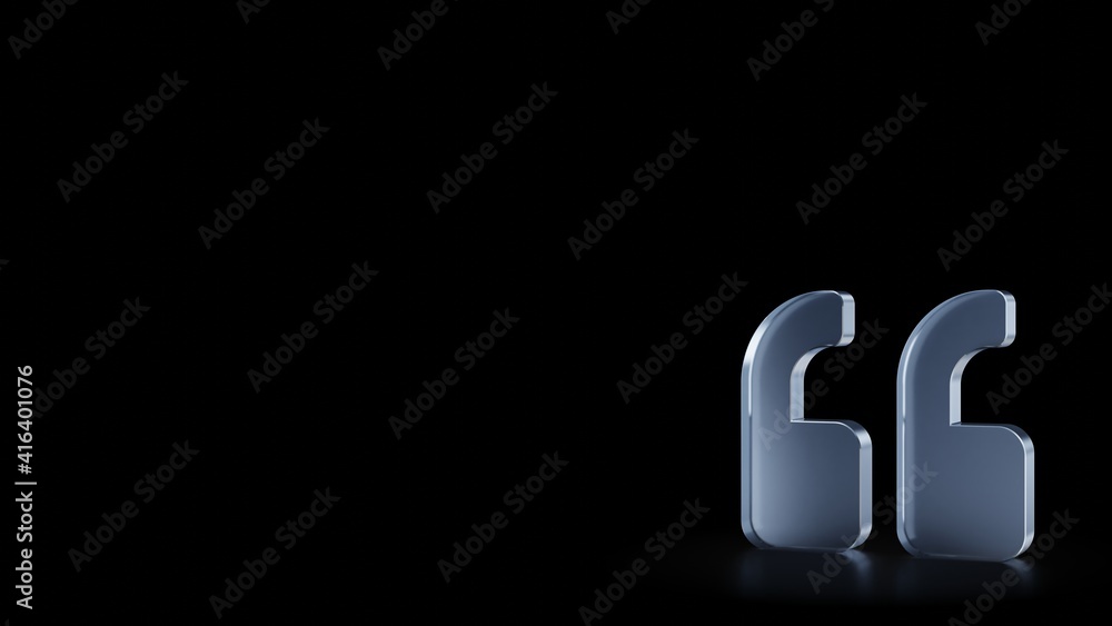 Poster 3d rendering frosted glass symbol of quote left isolated with reflection