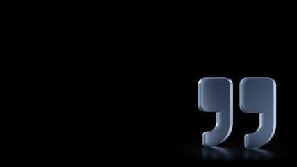 3d rendering frosted glass symbol of quote right isolated with reflection