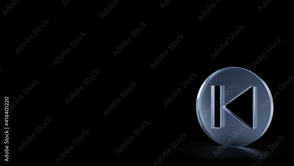 Poster 3d rendering frosted glass symbol of previous isolated with reflection