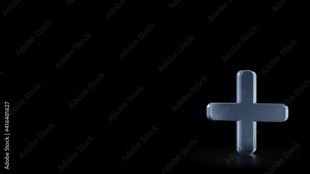 Poster 3d rendering frosted glass symbol of plus isolated with reflection