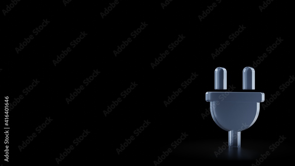 Poster 3d rendering frosted glass symbol of plug isolated with reflection