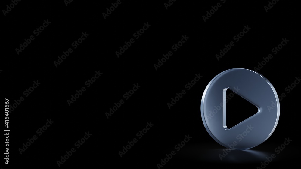 Poster 3d rendering frosted glass symbol of play circle isolated with reflection