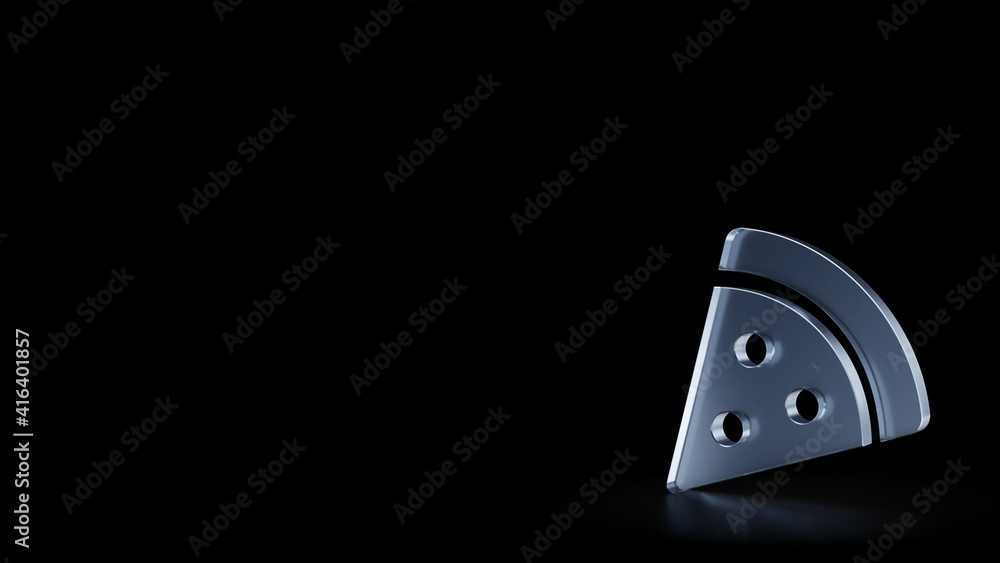 Poster 3d rendering frosted glass symbol of pizza slice isolated with reflection