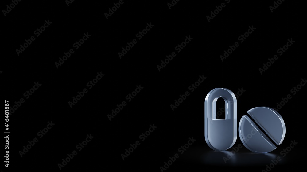 Poster 3d rendering frosted glass symbol of pills isolated with reflection