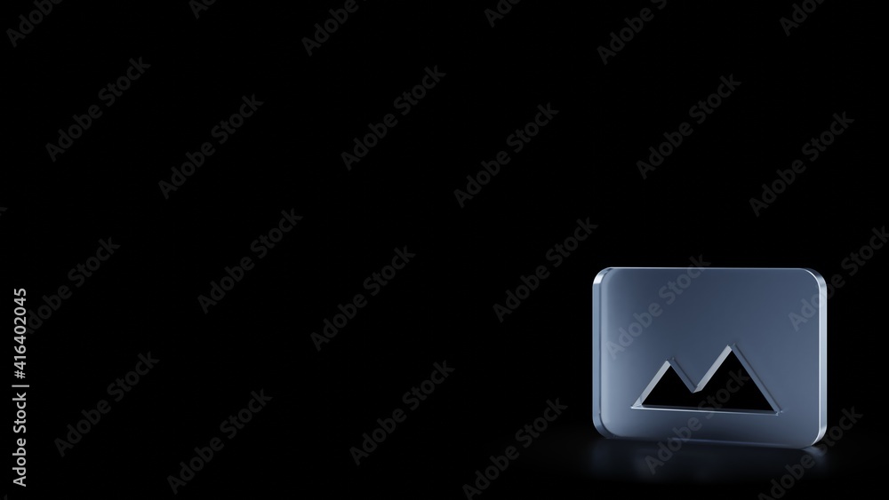 Poster 3d rendering frosted glass symbol of photo isolated with reflection