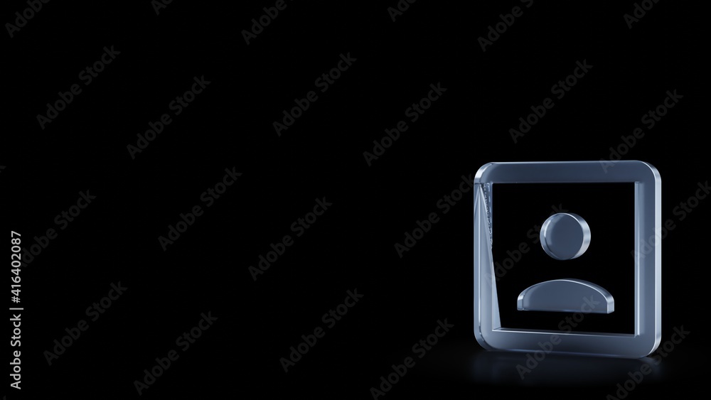 Poster 3d rendering frosted glass symbol of photo isolated with reflection