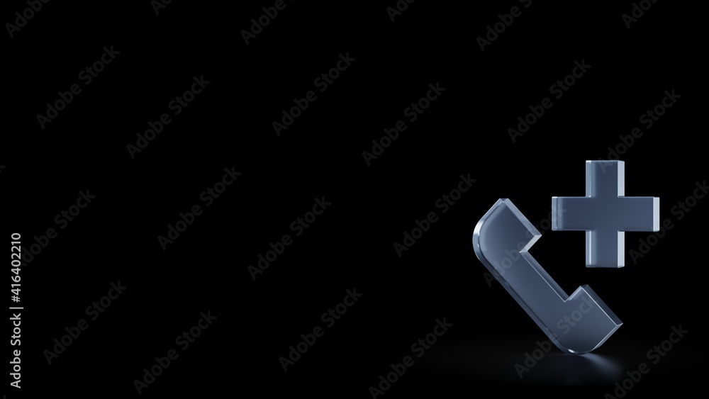 Poster 3d rendering frosted glass symbol of phone call isolated with reflection
