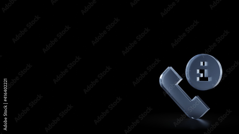 Poster 3d rendering frosted glass symbol of phone call isolated with reflection