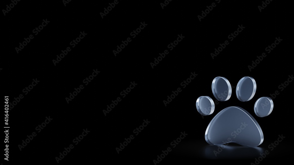 Poster 3d rendering frosted glass symbol of paw isolated with reflection