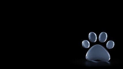 3d rendering frosted glass symbol of paw isolated with reflection