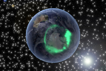 Blue earth, shot in distance. The elements of this image furnished by NASA.