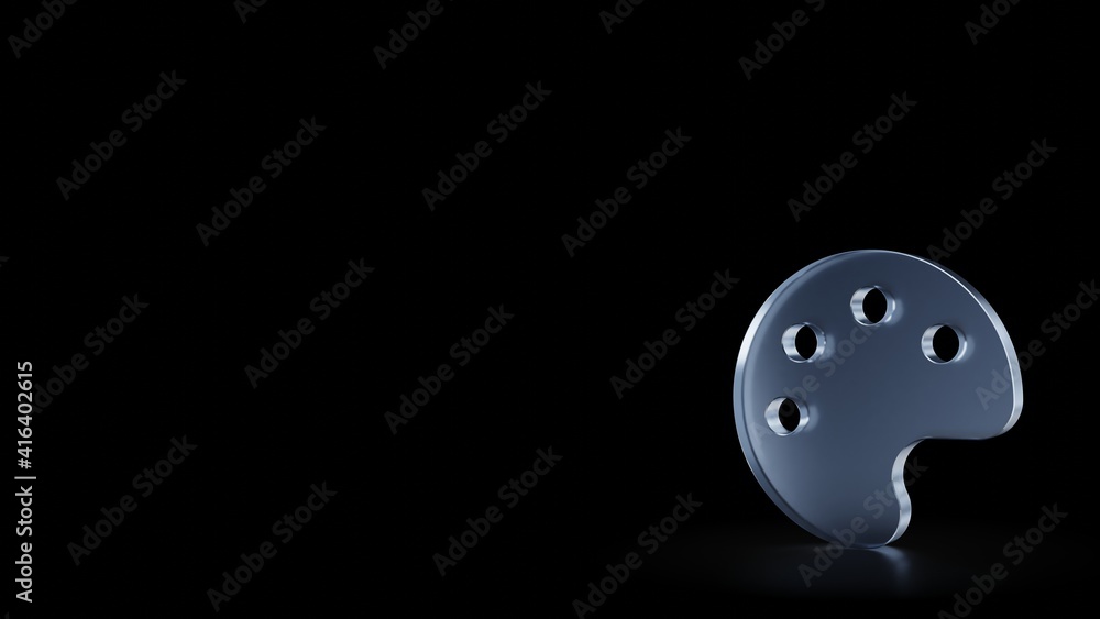 Poster 3d rendering frosted glass symbol of palette isolated with reflection