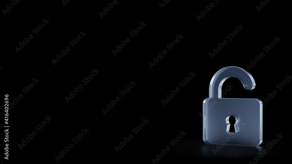 Poster 3d rendering frosted glass symbol of padlock isolated with reflection