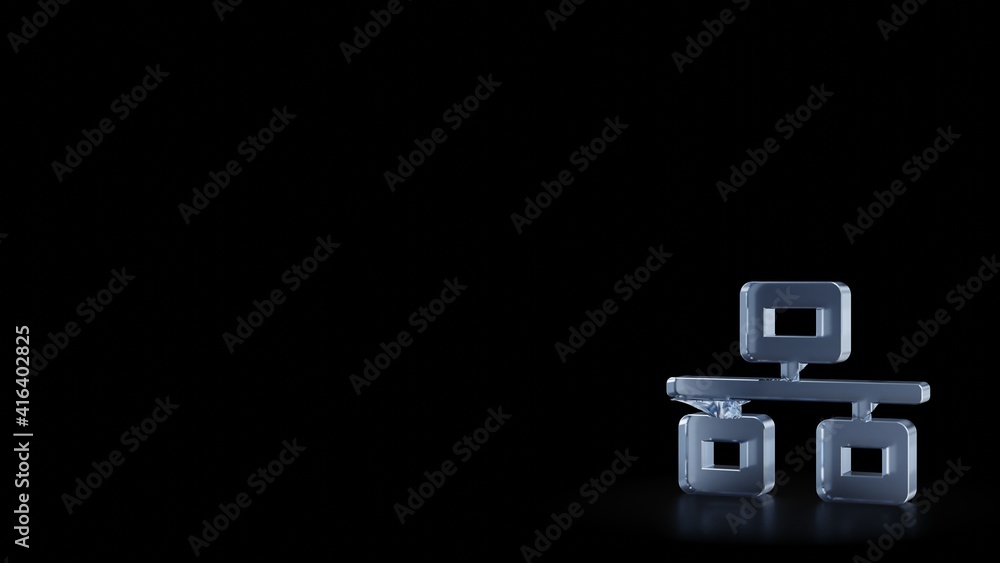 Poster 3d rendering frosted glass symbol of network wired isolated with reflection