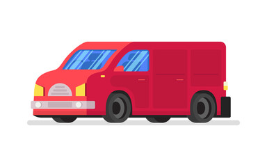 Red delivery van with shadow. Fast service truck. Vector.