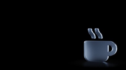 3d rendering frosted glass symbol of mug hot isolated with reflection
