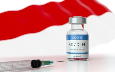 COVID 19 Vaccine approved and launched in monaco. Corona Virus SARS CoV 2, 2021 nCoV vaccine delivery. monaco flag on background and vaccine bottle. 3D illustration
