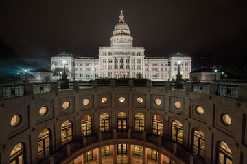 Texas State Capitol Building at night in Austin Texas