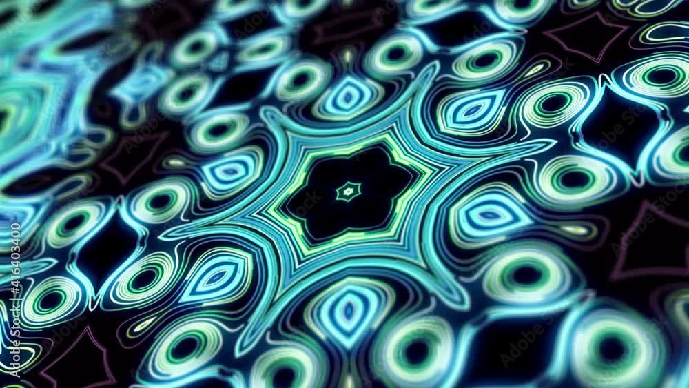 Aufkleber kaleidoscopic structure with neon flash lights. 4k abstract looped bg with flashing lines pattern li