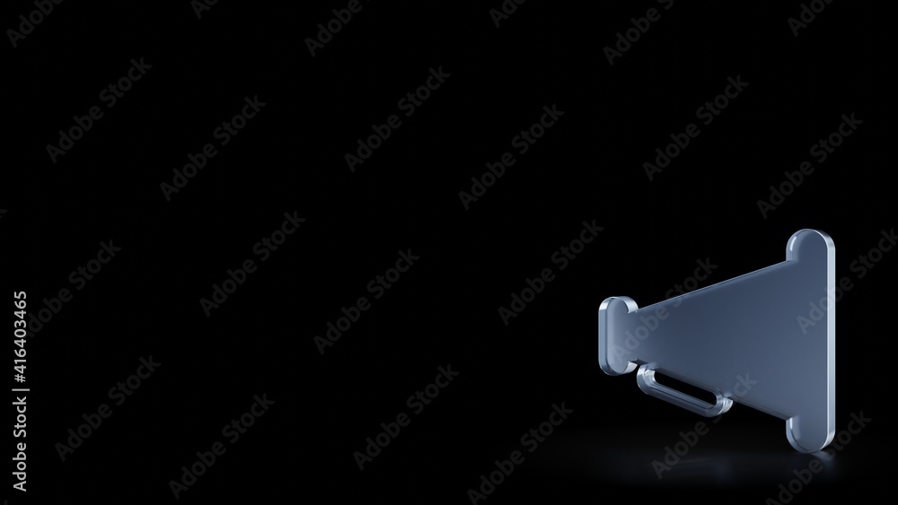Poster 3d rendering frosted glass symbol of megaphone isolated with reflection