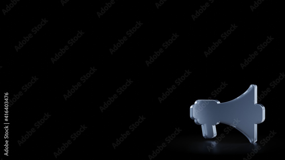 Poster 3d rendering frosted glass symbol of megaphone isolated with reflection