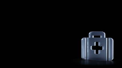 3d rendering frosted glass symbol of med kit isolated with reflection