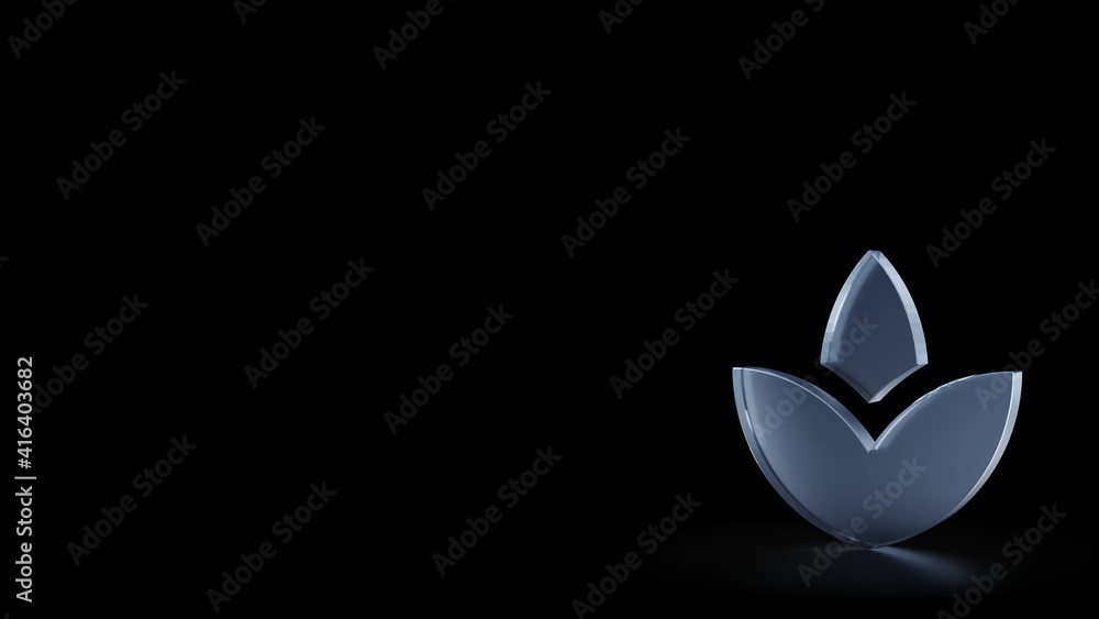 Poster 3d rendering frosted glass symbol of lotus isolated with reflection