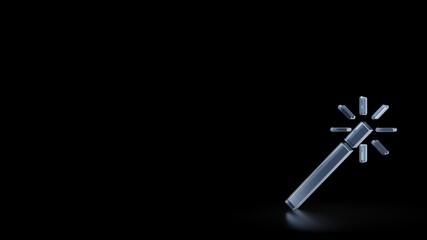 3d rendering frosted glass symbol of magic wand isolated with reflection