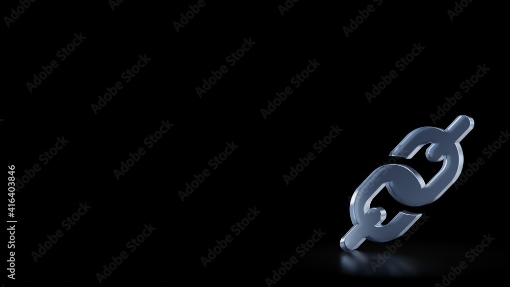 Poster 3d rendering frosted glass symbol of link isolated with reflection