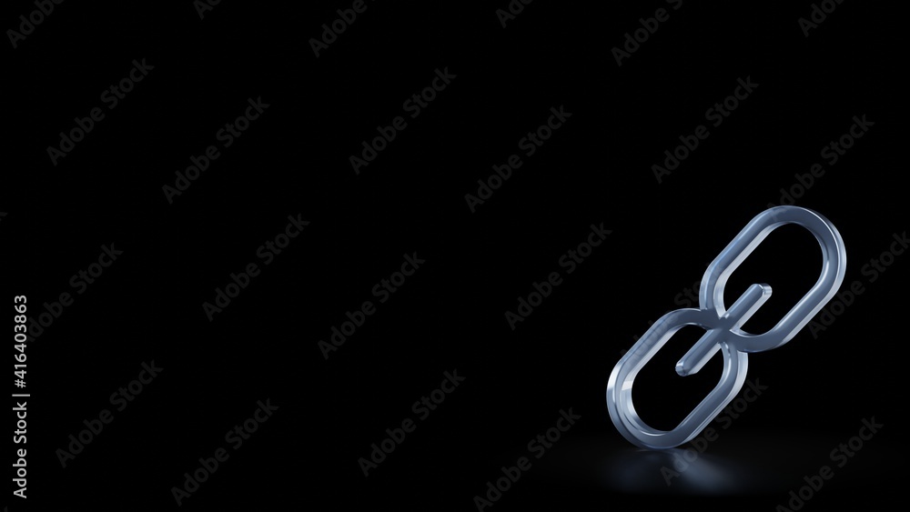 Poster 3d rendering frosted glass symbol of link isolated with reflection