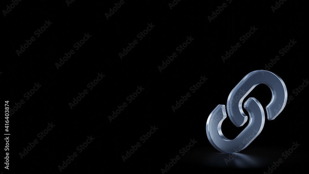 Poster 3d rendering frosted glass symbol of link isolated with reflection