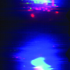Abstract glitch background. Glitched glowing neon lights. Cyberpunk wallpaper  in a style of 80's. Futuristic concept. EPS 10. Creative graphic design for poster,brochure,flyer and card.