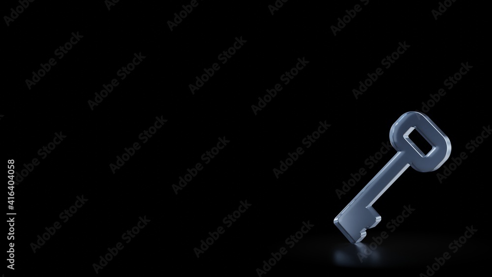 Poster 3d rendering frosted glass symbol of key isolated with reflection