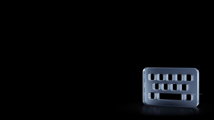 3d rendering frosted glass symbol of keyboard isolated with reflection
