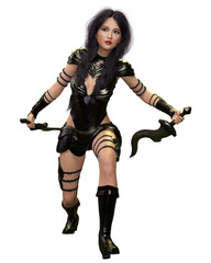 Fototapeta na wymiar Warrior asian amazon woman with metal blades. Long beautiful hair