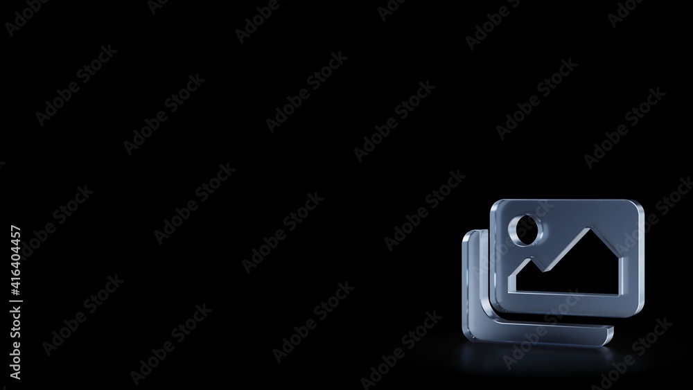 Poster 3d rendering frosted glass symbol of images isolated with reflection