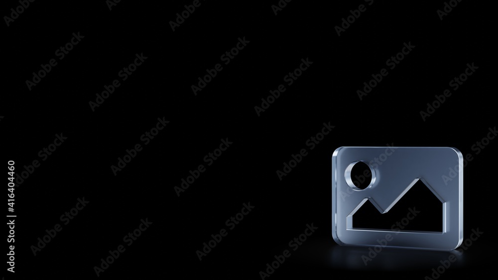 Poster 3d rendering frosted glass symbol of image isolated with reflection