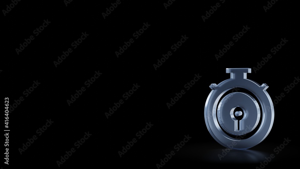 Poster 3d rendering frosted glass symbol of chronometer isolated with reflection