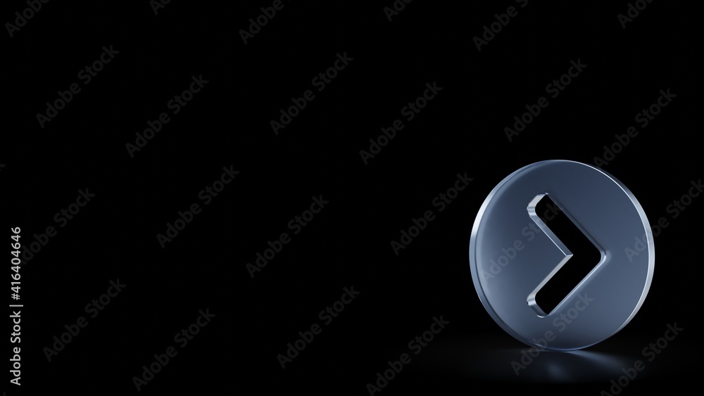 Poster 3d rendering frosted glass symbol of chevron circle right isolated with reflection