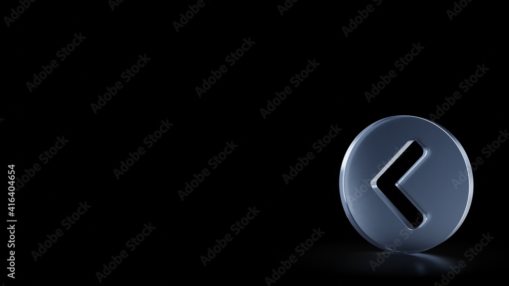 Poster 3d rendering frosted glass symbol of chevron circle left isolated with reflection