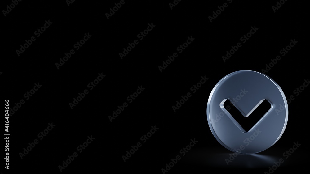 Poster 3d rendering frosted glass symbol of chevron circle down isolated with reflection