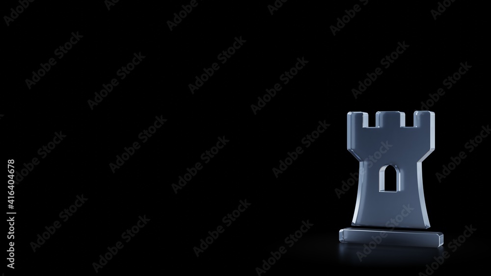 Poster 3d rendering frosted glass symbol of chess rook isolated with reflection