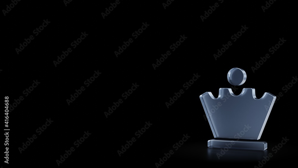 Poster 3d rendering frosted glass symbol of chess queen isolated with reflection