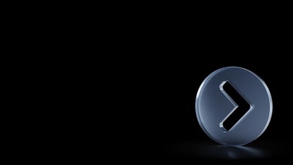 3d rendering frosted glass symbol of chevron circle right isolated with reflection