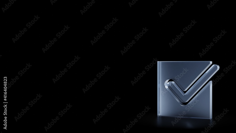 Aufkleber 3d rendering frosted glass symbol of checked isolated with reflection