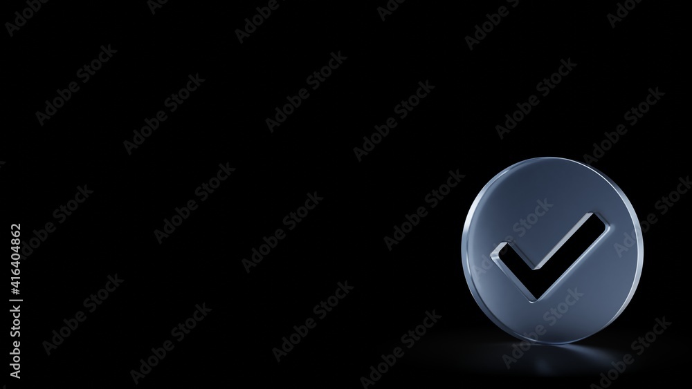 Aufkleber 3d rendering frosted glass symbol of check circle isolated with reflection