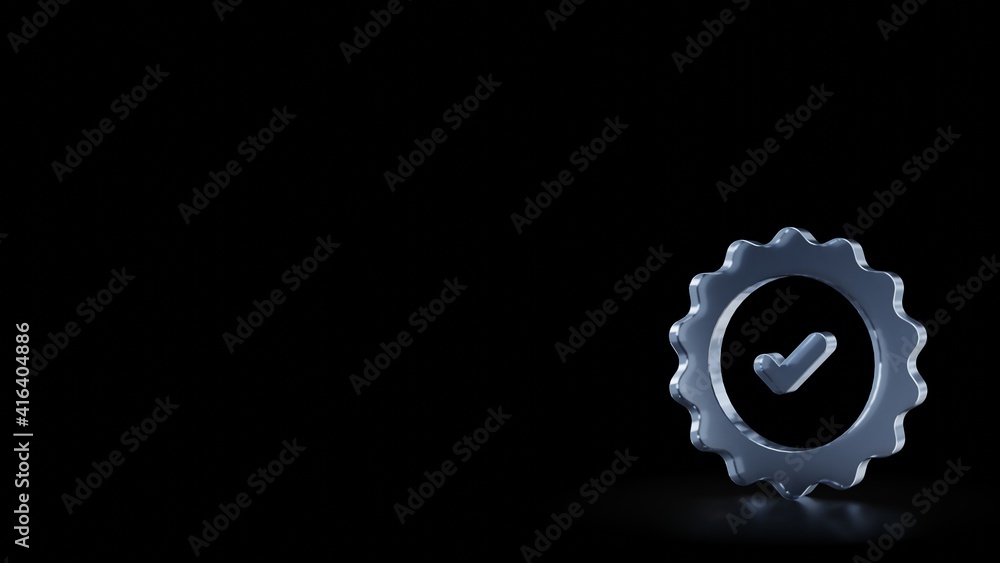 Poster 3d rendering frosted glass symbol of check isolated with reflection