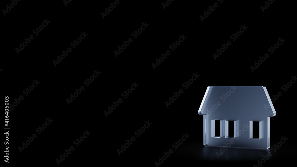 Poster 3d rendering frosted glass symbol of house isolated with reflection