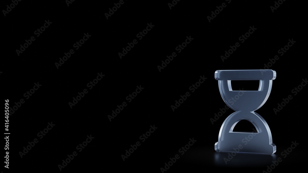 Poster 3d rendering frosted glass symbol of hourglass half isolated with reflection